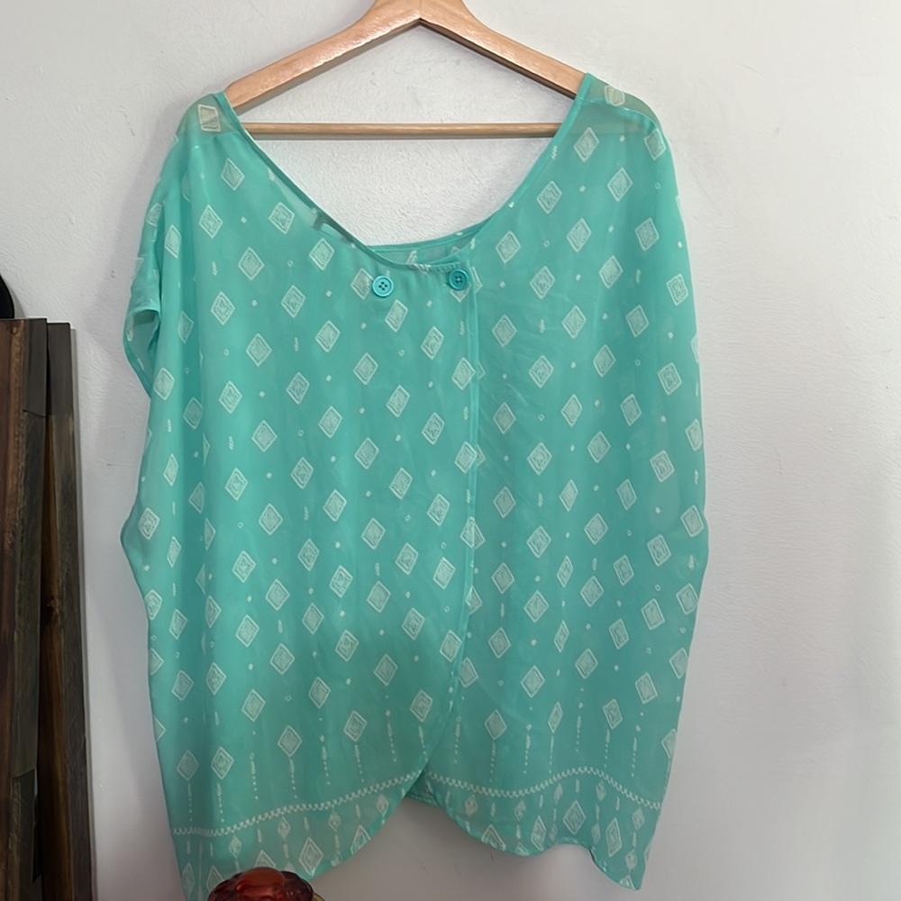 Torrid Plus Size Geo Print Tulip Back Sheer Top - image 2